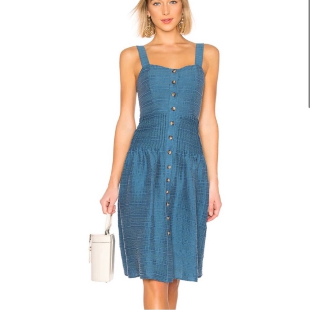 Tularosa Tara Dress in Yale Blue Midi NWT Button Cut Out Full Skirt